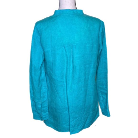 Eileen Fisher Long Sleeve Green Irish Linen Shirt Size XS - Picture 3 of 7